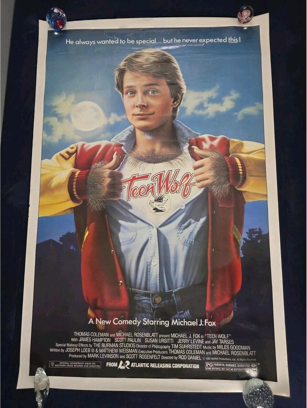 Vintage Original TEEN WOLF 27x41 ROLLED Movie Poster MICHAEL J FOX 1985 +TOO LOT